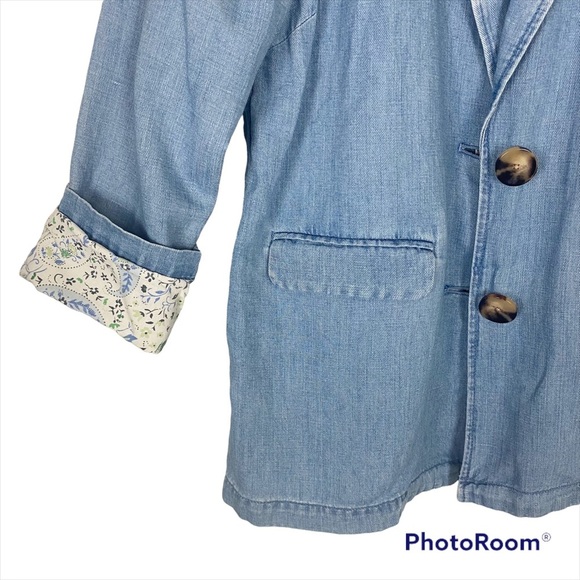 J. JILL Denim Cotton Linen 2-Button Blazer Shacket Jacket XS Contrast cuffs - Picture 5 of 14